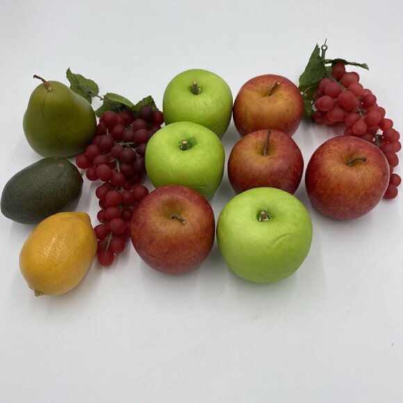 Vintage Lot of 12 Plastic Fruit Grapes Apple Pears Lemon Lime Faux Crafts - Picture 1 of 4